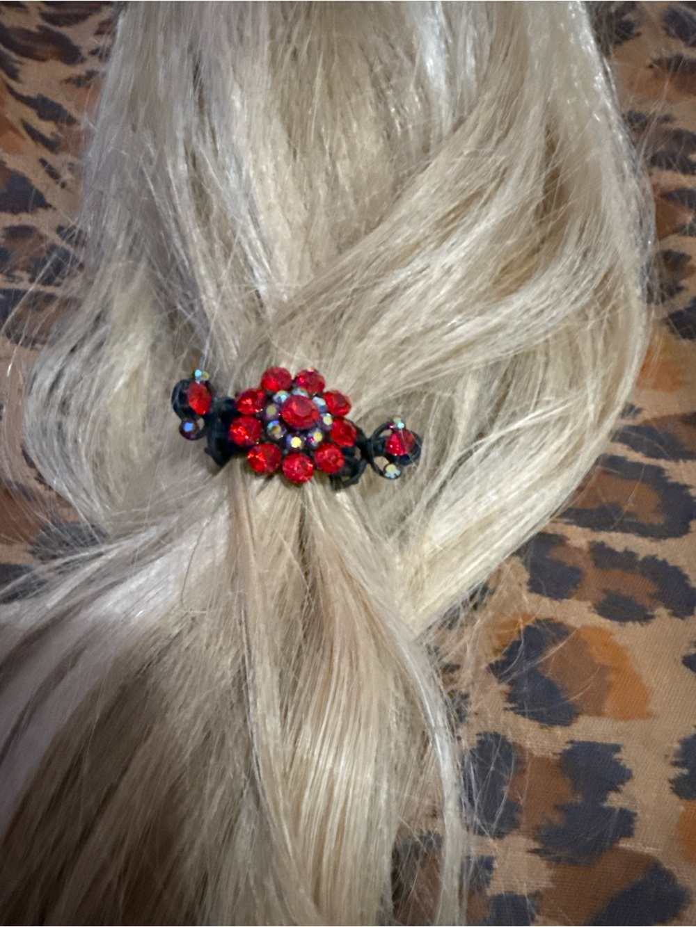 Sparkling Red Crystal Floral Hair Clip for Women